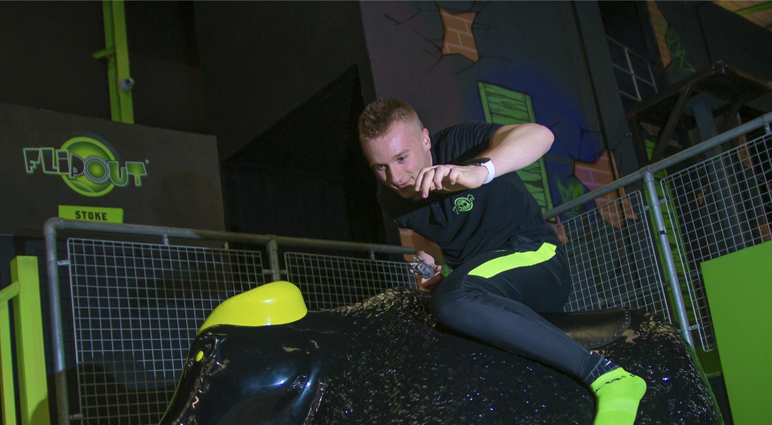 Bucking Bronco rider at Flip Out UK