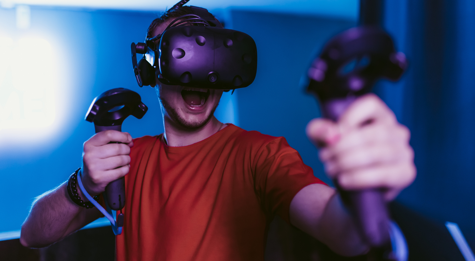 Someone having loads of fun playing one of our virtual reality games